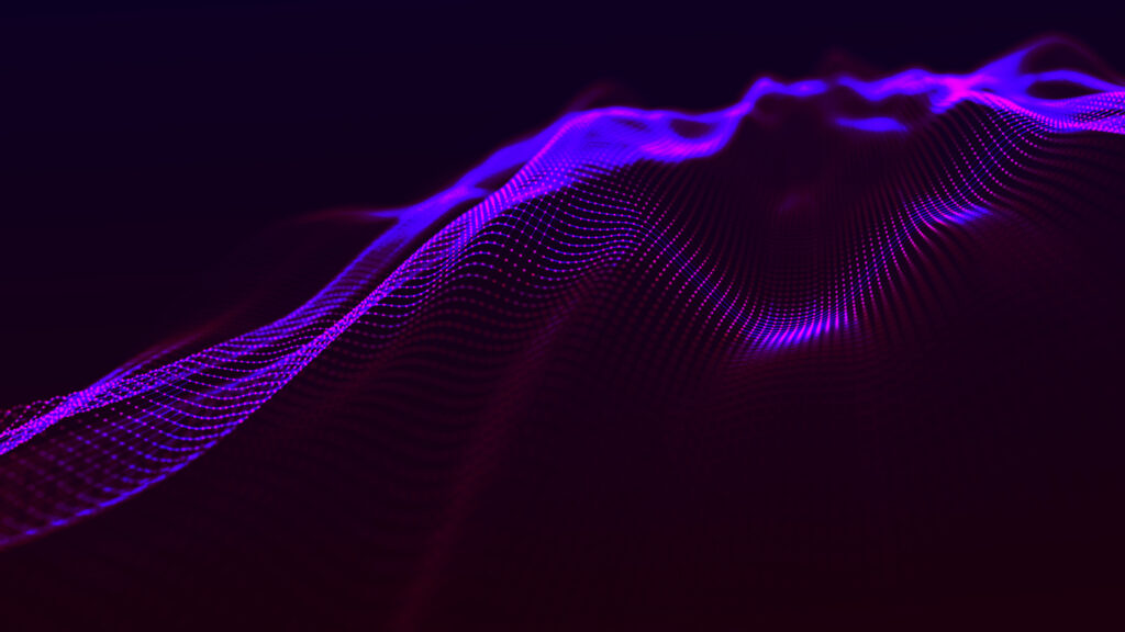 Abstract digital wave of particles. Data technology background. Abstract background. Big data visualization. Digital background. 3D rendering.