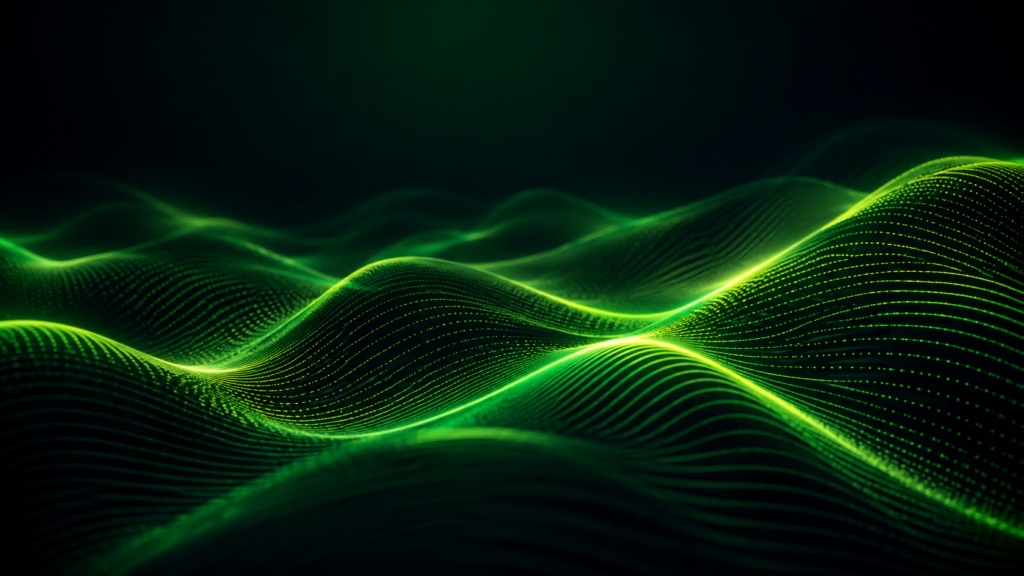 Abstract green wave lines on a dark background